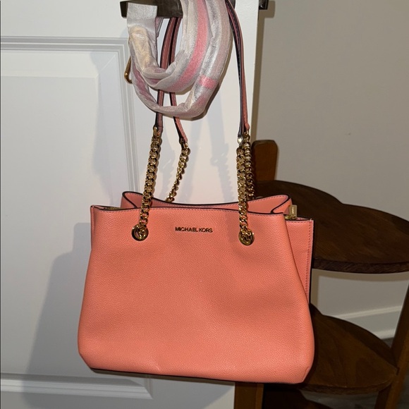 Michael Kor Is Coral Pink Chain Strap Tote - Picture 1 of 5